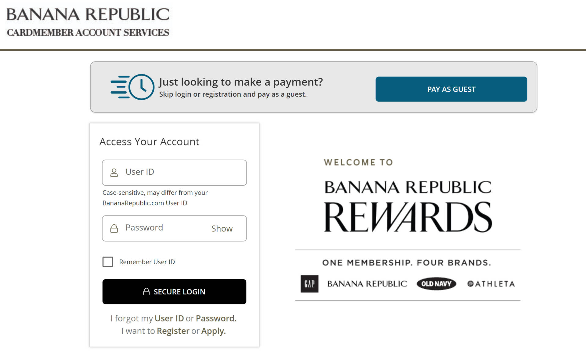 banana republic card login